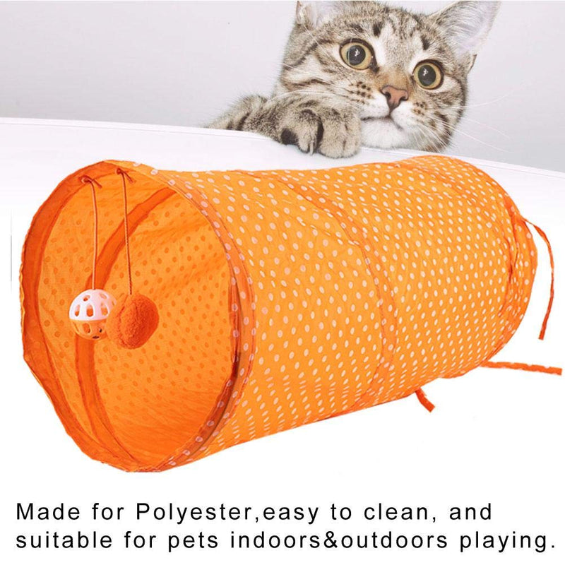 Sheens Cat Tunnel Tube Toy, Foldable Polyester Fabrics Hide Tunnel Cat Dot Tent Long Tunnel Bed Interactive Playing Toys for Puppy Rabbits Hamsters Cats Dogs(Orange) Orange - PawsPlanet Australia