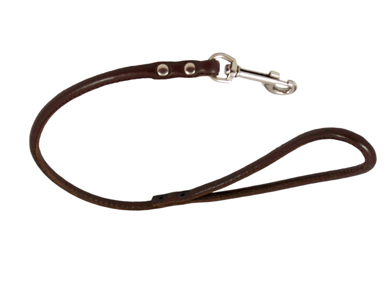 [Australia] - Round Genuine Rolled Leather Dog Short Leash 24" Long 3/8" Wide Brown for Medium Breeds 