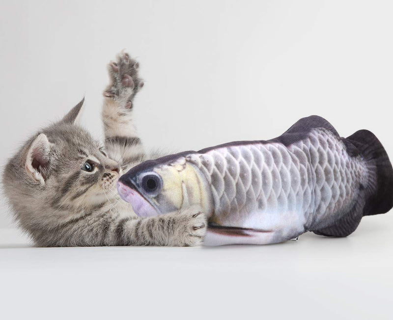 Pawaboo Electric Fish Cat Toys, Realistic Flopping Fish, Moving Dancing Plush Fish Cat Toys, Interactive Kicker Fish Toy, Playing Exercise Training Biting Chewing Toys for Cat Kitty Kitten Silver Arowana - PawsPlanet Australia