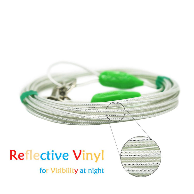 [Australia] - Petest Reflective Tie-Out Cable for Dogs Up tp 10/35/60/90/125/250 Pounds, 10ft 15ft 20ft 25ft 30ft 40ft Length Available 35lbs25ft Green & Silver 