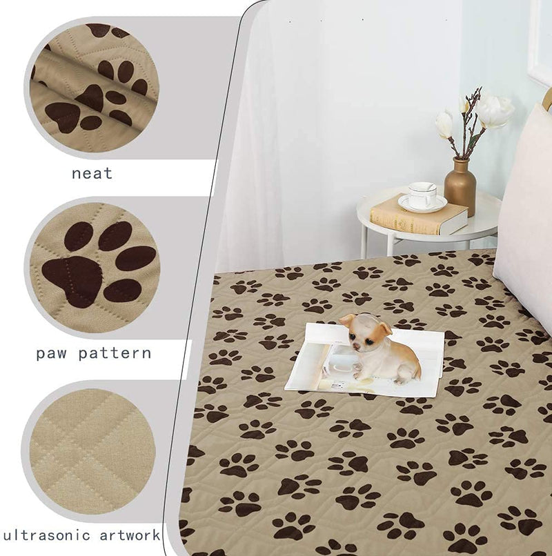TTLUCKY Waterproof Dog Blanket with Paw Pattern Design Reusable Pet Blanket for Bed, Reversible Dog Bed Cover Washable for Kids Pet Beige 20X30 Inch (2 Pack) - PawsPlanet Australia