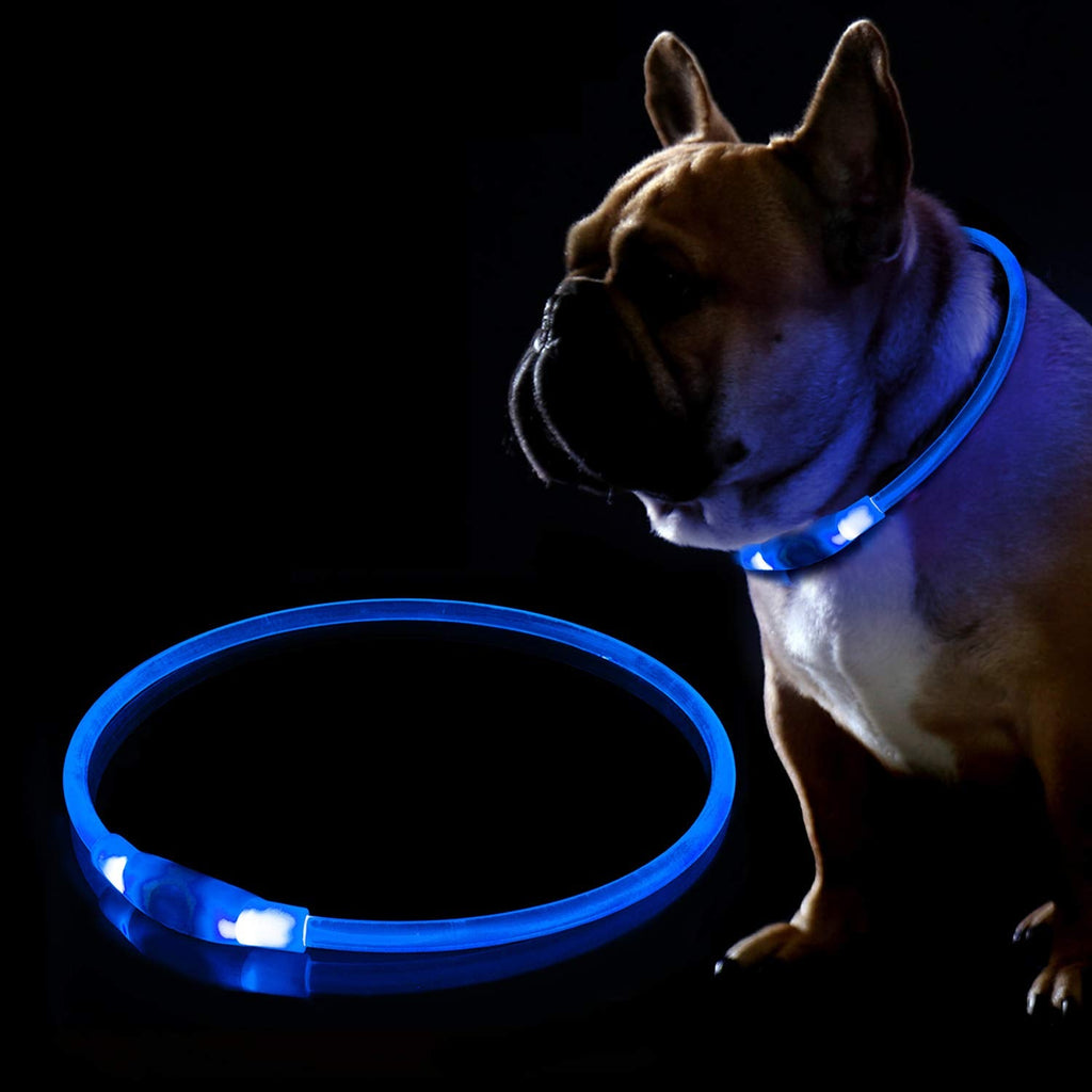 KABB LED Dog Collar, USB Rechargeable Flashing Collar for Safety at Night, Adjustable, Waterproof, Brightly Illuminated Collar for Dogs - One Size Fits All, Blue - PawsPlanet Australia
