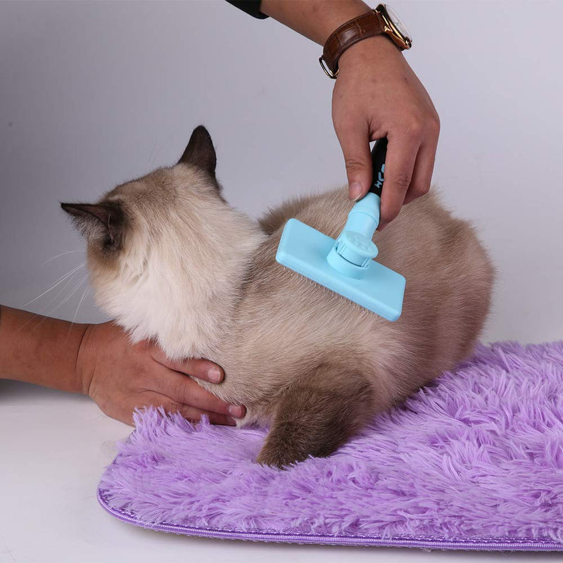 [Australia] - HATELI Pet Self Cleaning Slicker Brush for Cat & Dog Grooming Brushes for Shedding，Automatic Deshedding Tool for Shedding Long and Short Fur Blue 