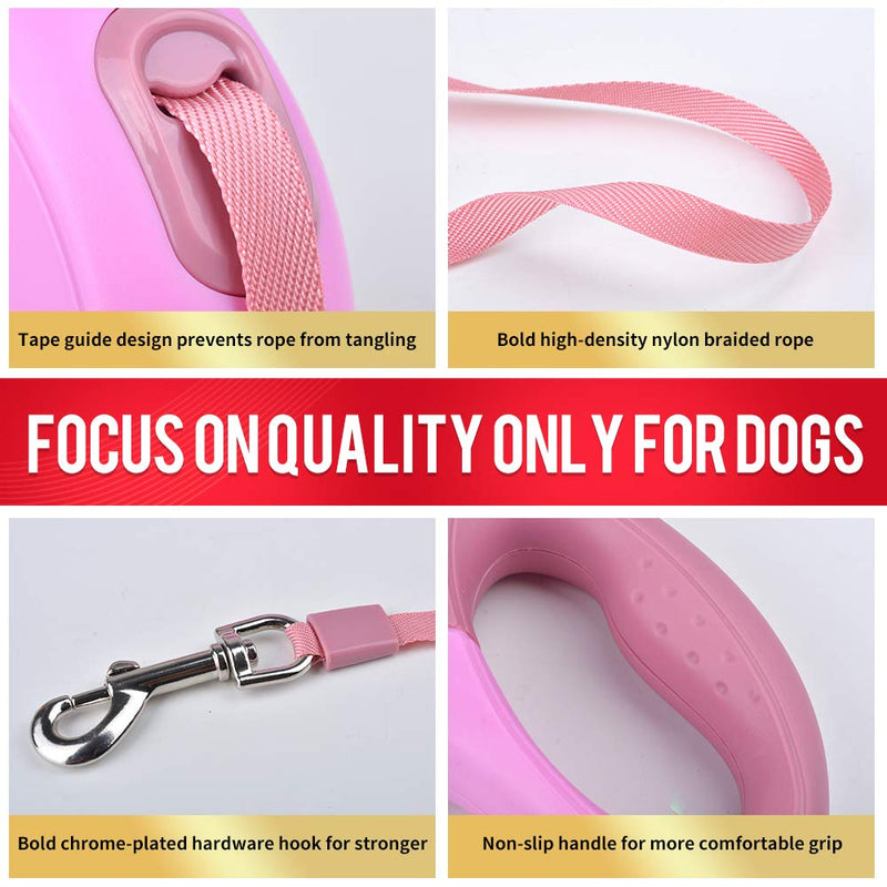 [Australia] - SWIHELP 16 ft Dog Leash Retractable, Pet Leash for Small Medium Large Dogs Up to 40 KG with One Button&Lock System for Training, Walking, Jogging (Pink) 