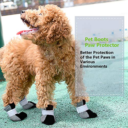 KET Dog Mesh Boots Breathable Soft Sole Dog Paw Protectors,Protection Paw Dog Shoes with Adjustable Reflective Velcro Straps, Dog Boots with Anti-Slip Sole for Small to Medium Dogs 4PCS L - PawsPlanet Australia