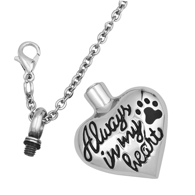 [Australia] - Mel Crouch Always In My Heart Love Urn Necklaces Pet Cat Dog Paw Print Memorial Cremation Ashes Ash Holder Keepsake Stainless Steel Jewelry Pendant 1 