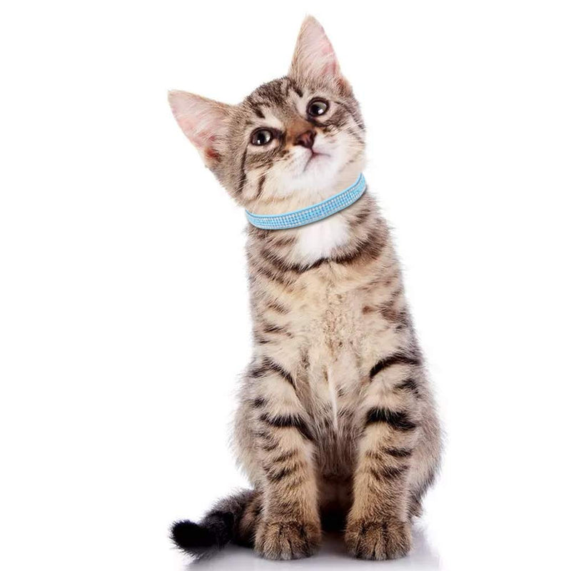 [Australia] - OFPUPPY Breakaway Cat Collars with Bell 2 PCS - Adjustable Safe Pet Collar Velvet Kitty Collar with Bling Rhinestone Blue&Pink 