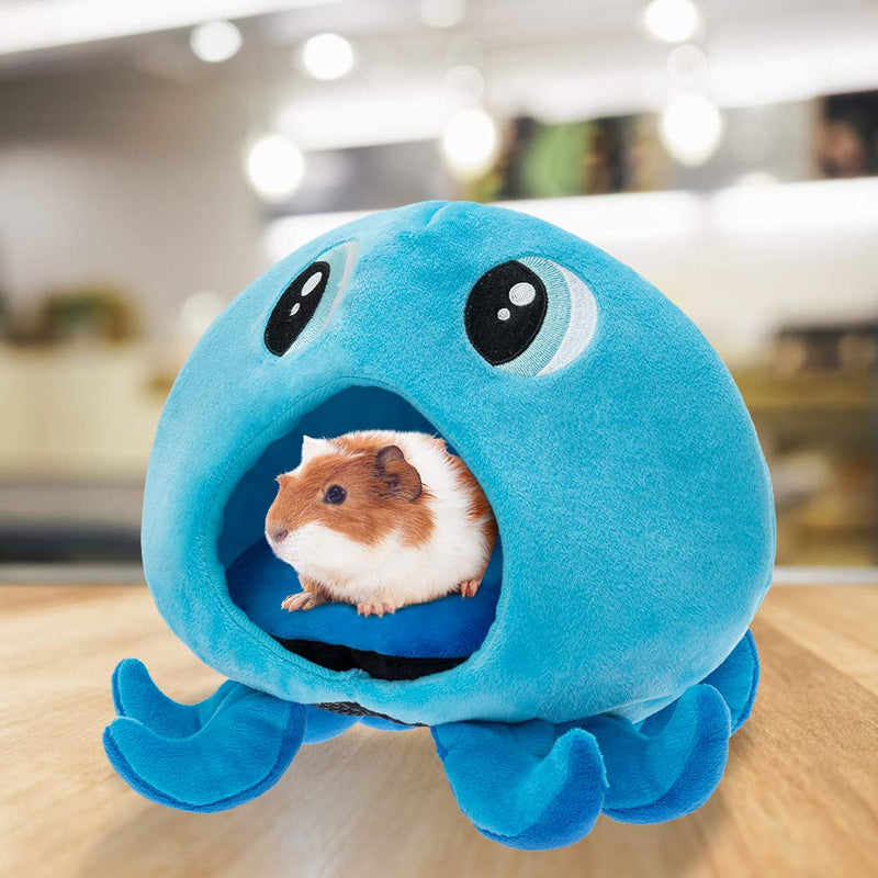 Guinea Pig Bed - Small Animal House, Cotton Warm Cave Bed Nest Anti-Slip Comfortable Cage with Waterproof Cushion for Chinchilla Hedgehog Hamster Blue Octopuses - PawsPlanet Australia
