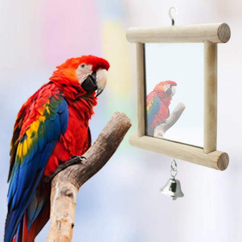 Bird Mirror, Wooden Double Mirror with Bell for Bird, 3.9 * 3.9inch/10 * 10 cm - PawsPlanet Australia