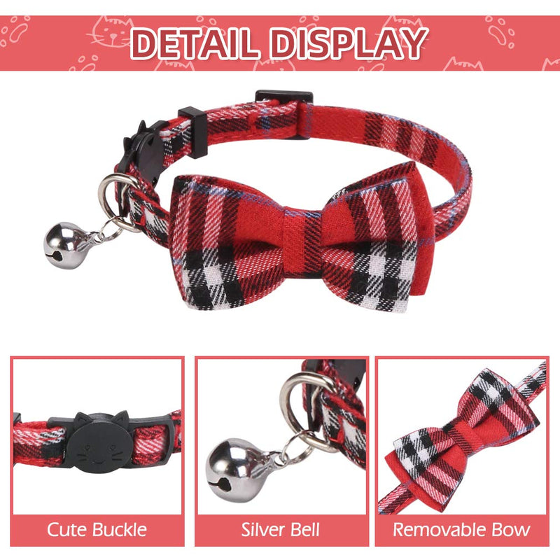 PUPTECK 3 Pack Classic Cat Collars Quick Release with Plaid Pattern and Cute Bowtie for Kitties Outdoor All Seasons (Red&Black&Cream) - PawsPlanet Australia