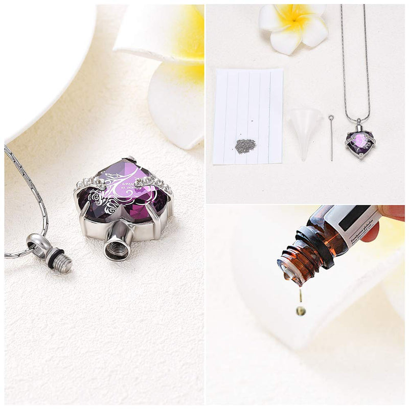 constantlife Crystal Heart Shape Cremation Jewelry Memorial Urn Necklace for Ashes, Stainless Steel Ash Holder Pendant Keepsake with Gift Box Charms Accessories for Women Purple + White - PawsPlanet Australia