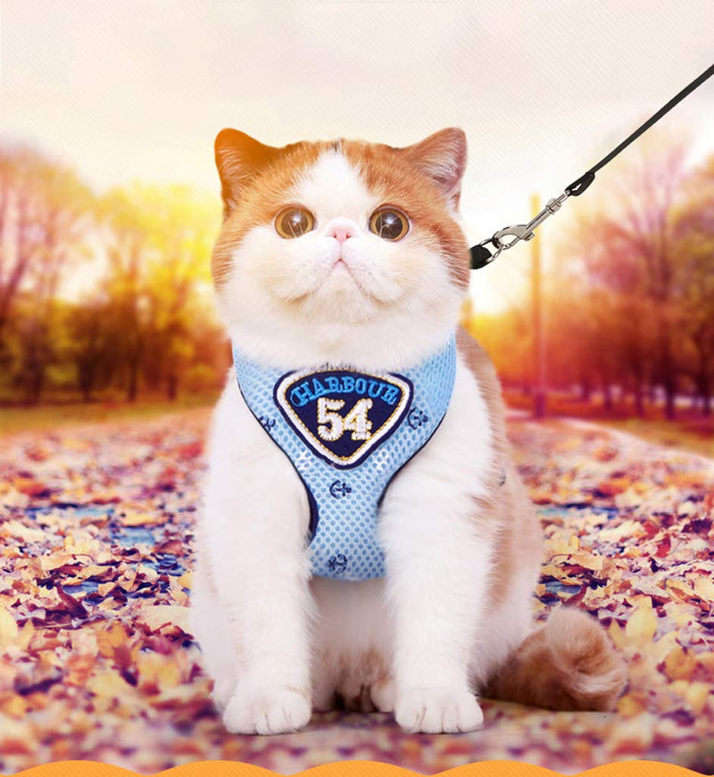 [Australia] - Anyifan Cat Harness and Leash Escape Proof, Small Cat and Dog Harness Soft Mesh Harness Adjustable Cat Vest, Breathable Kitten Puppy Walking Jacket with Metal Leash Ring Fit for Kitten Rabbit Puppy M blue 