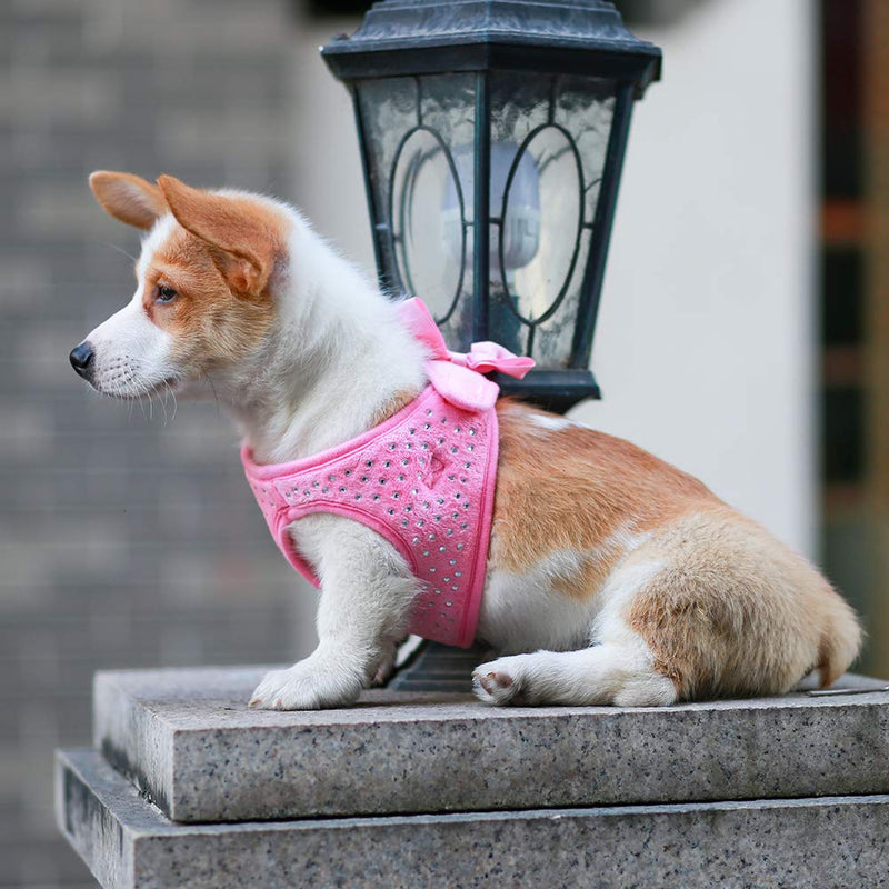 [Australia] - KLCW FIRECOW Pink Diamond Dog Harness, Dog Harness Chest Strap Bow tie, Step in Vest Harness for Small Dogs S 