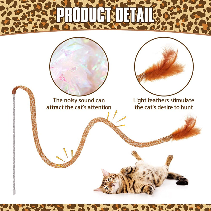 JJLIKE 3 Pack Cat Feather Wand Toy, Jungle Pattern Interactive Catcher Toy with Crinkle Paper for Cats Kittens - PawsPlanet Australia