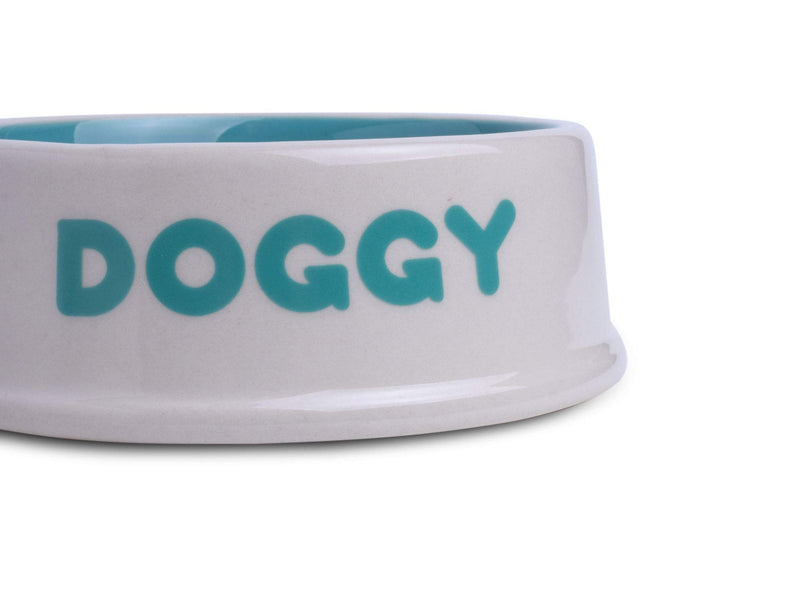 Petface Doggy Ceramic Bowl, 13 cm, Cream/Aqua - PawsPlanet Australia