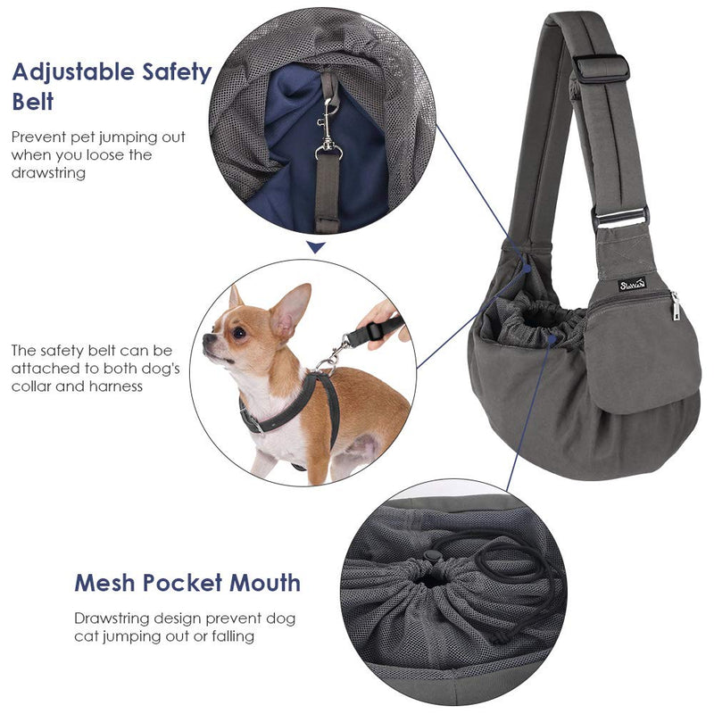 SlowTon Pet Sling Carrier, Dog Papoose Hand Free Puppy Cat Carry Bag with Bottom Supported Adjustable Padded Shoulder Strap and Bag Opening Front Zipper Pocket Safety Belt for Daily Use (Small, Grey) For Pets Up to 9 lbs - PawsPlanet Australia