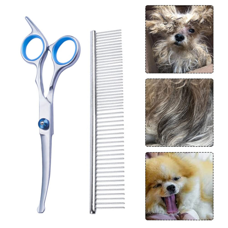 melebellot Pet Grooming Scissors and Grooming Combs, Grooming Scissors for Dogs, Cat Grooming Scissors, Dog Grooming Scissors, with Round Safety Tip, Stainless Steel Pet Grooming Tool for Home (Silver) - PawsPlanet Australia