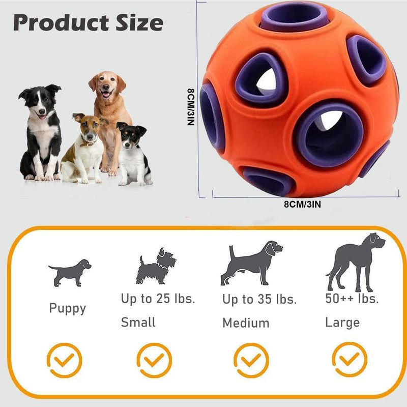 BDUK Dog Ball Interactive Dog Toy with Small Bell Durable Rubber Ball,IQ Treat Ball Puzzle Toy Bounce Wobble Wag Ball Double Layer Structure Food Dispenser for Dogs Playing Chasing Chewing (Orange) Orange - PawsPlanet Australia