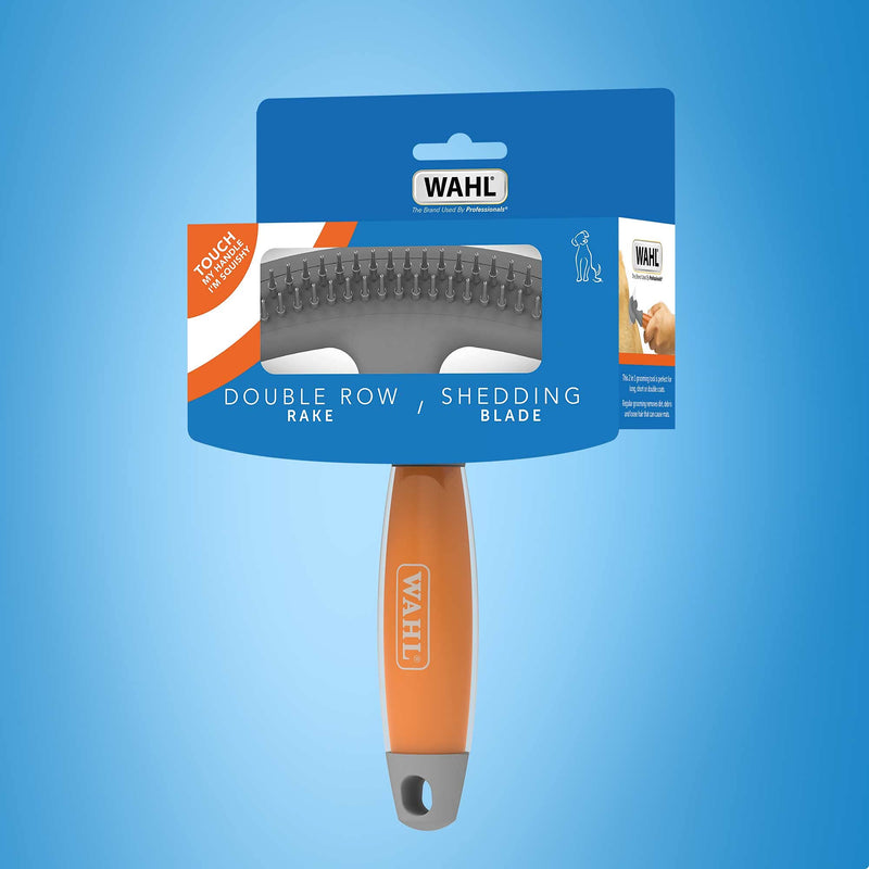 Wahl Double Row Rake and Shedding Blade, Pet Brush for Dogs and Cats, 2 in 1 Brush, Professional Grooming Tools, Removes Loose Hair and Fur, Gel Handle, Deshedding Tool for Pets - PawsPlanet Australia