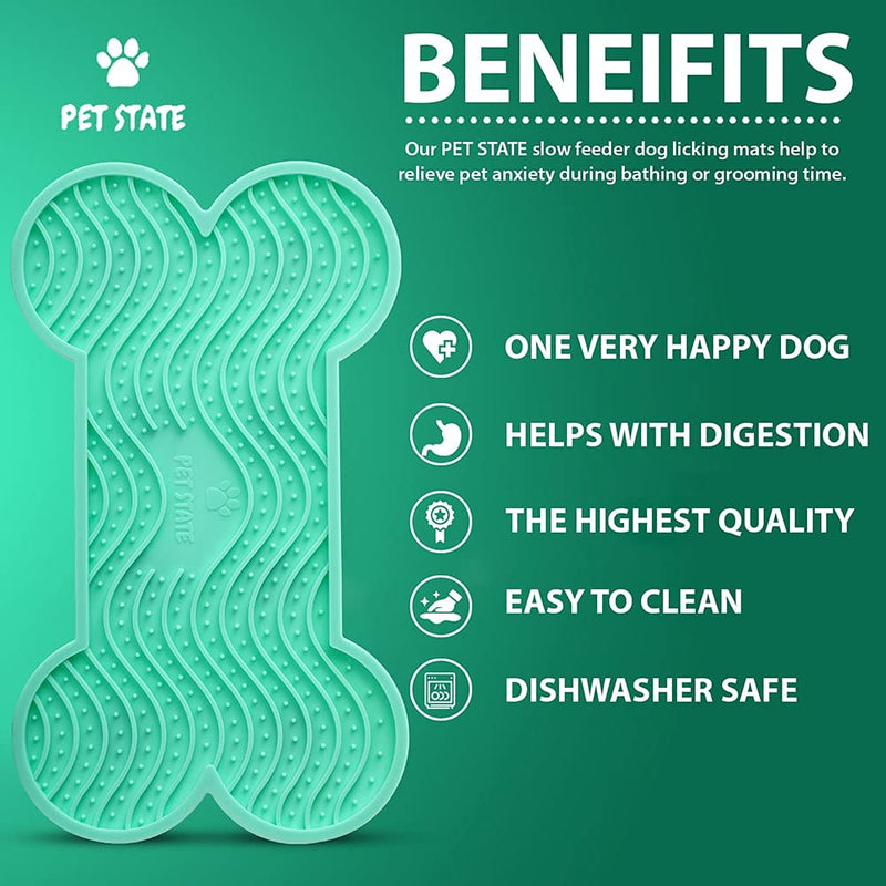 PET STATE Lick Pad for Dog, Boredom and Anxiety Reducer for Dog Bath, 3 Pcs Dog Slow Feeder, Super Strong Suction on Wall, Dog Peanut Butter Lick Pad, BPA Free and Non-Toxic Bone-Shaped Set - PawsPlanet Australia