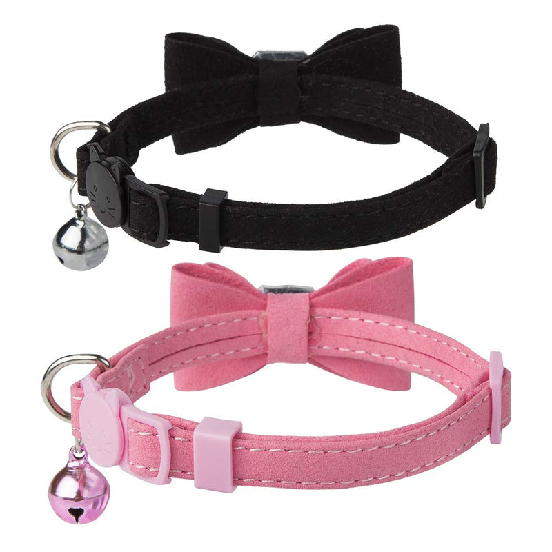 [Australia] - BINGPET Breakaway Cat Collar with Bowtie Diamonds and Bell Adjustable Safety for Puppy Kitten, Pink&Black (2 Pack) 