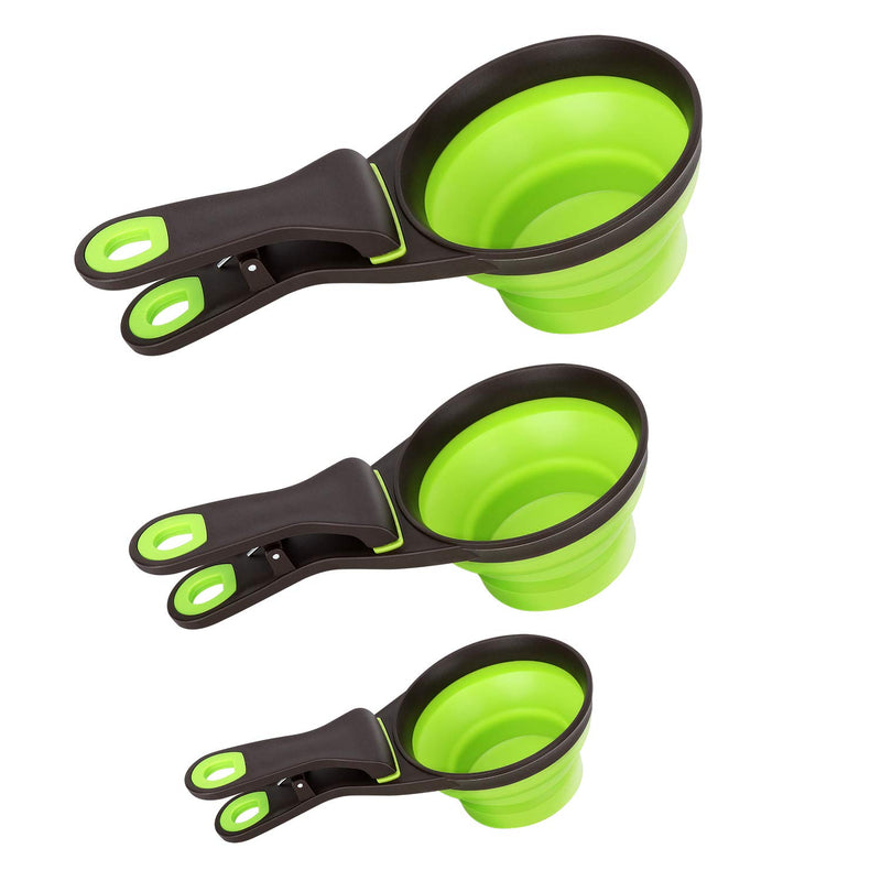 DHAWS Silicone Measuring Cups for Pet Dog and Cat,3 in 1 Collapsible Sealing Clip for Storage Bag,Pet food Spoon 1/2 Cup/1 Cup/2 Cup Capacity (118ml/237ml/473ml) (Green, 1/2Cup (118 ml)) Green 1/2Cup (118 ml) - PawsPlanet Australia