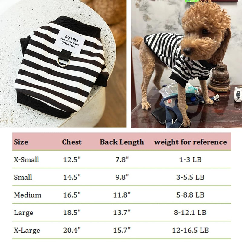 Anelekor Autumn Dog Hoodies with Leash Ring Warm Striped Puppy Shirt for Small Dog Girl Boy Cat Sweater Winter Pet Clothes Pomeranian Chihuahua Cold Weather Coat (Large, Black) Large - PawsPlanet Australia