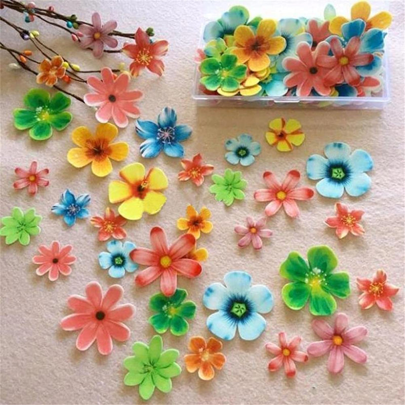 Morofme 35pcs Edible Flower Cake Topper, Flower Cupcake Toppers, Colorful Wafer Paper Flower Cake Decorations for Wedding Birthday Baby Shower Party Supplies Food Decoration - PawsPlanet Australia