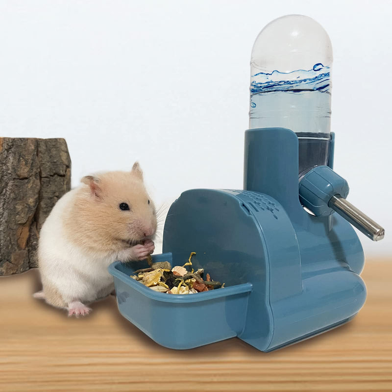 Vannon 3 in 1 Hamster Water Bottle No Drip Small Animal Water Bottle Automatic Bottle Dispenser with Food Container Base Hut and Hideout Base 4oz/120ml,Leekproof, BPA Free Blue - PawsPlanet Australia