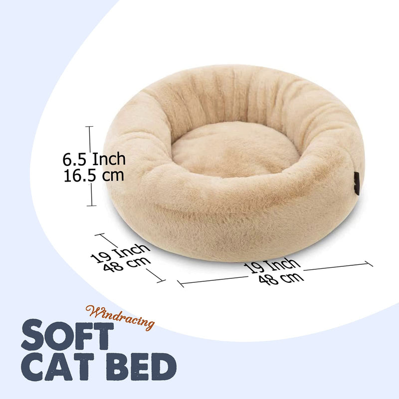 Donut Round Pet Bed for Small, Medium Dog & Cat Short Plush Anti Anxiety Cozy Calming Soft Luxury Pet Bed Indoor Anti-Slip Bottom Machine Washable, Apricot, Small Donut, Apricot - PawsPlanet Australia