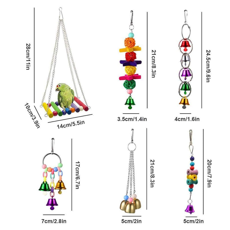 ESRISE Bird Parrot Toys, Hanging Bell Pet Bird Cage Hammock Swing Toy Wooden Perch Mirror Chewing Toy for Small Parrots, Conures, Love Birds, Small Parakeets Cockatiels Multi-coloured-A - PawsPlanet Australia