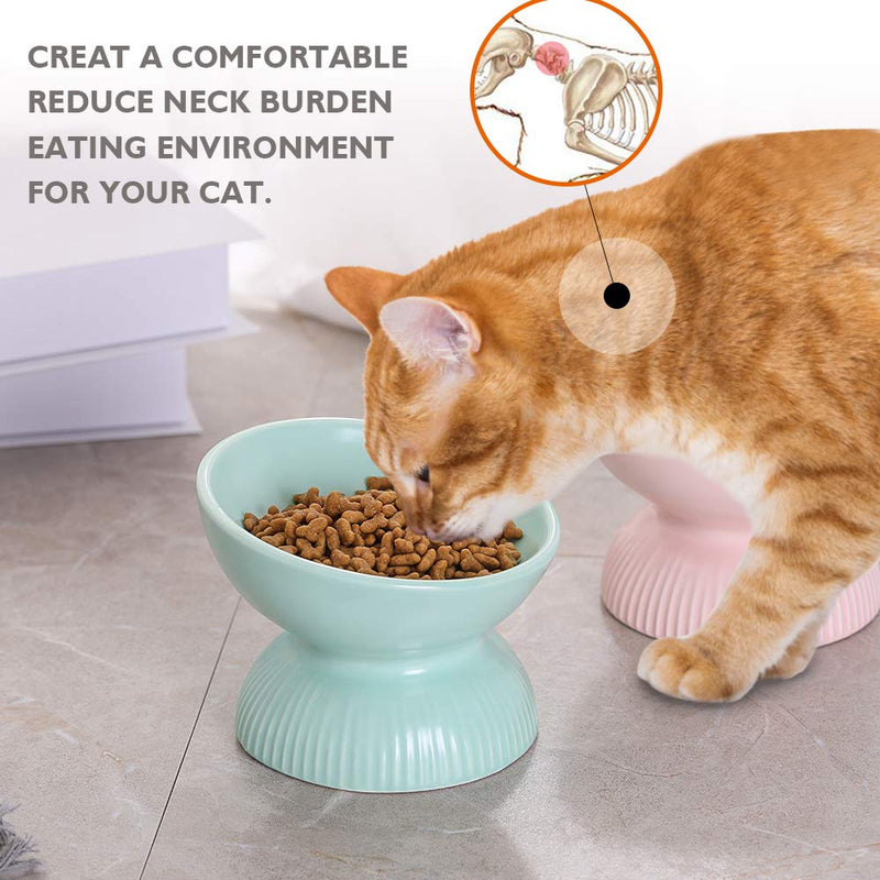 HCHLQLZ Green small Cat Bowl,Raised Cat Food Bowls Anti Vomiting,Tilted Elevated Cat Bowl,Ceramic Pet Food Bowl for Flat-Faced Cats,Small Dogs,Protect Pet's Spine,Dishwasher Safe - PawsPlanet Australia