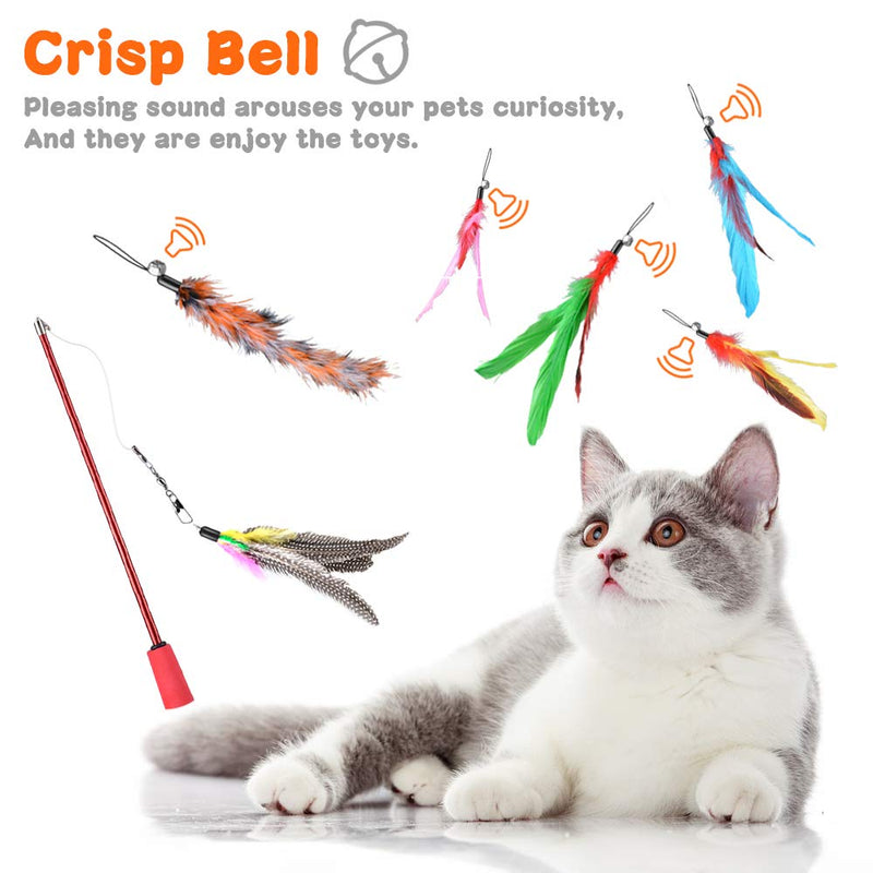 Oziral Cat Teaser, 11PCS Retractable Cat Toy Feather Teaser Cat Toy Cat Wand Feather Interactive Toys with Beads Bells and Feather Refills Set for Cat and Kitten - PawsPlanet Australia