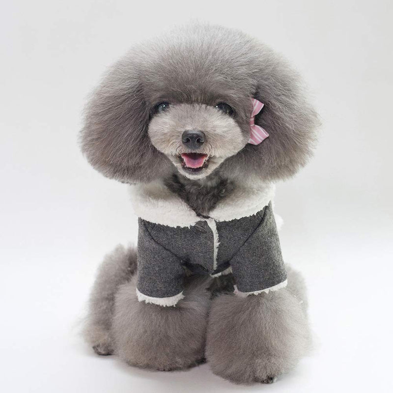 Tineer Pet Dog Autumn Winter Apparel Cool Warm Cloth British Style Vest Cozy Jacket Coats with Fur Collar Small Medium Dogs (M, Grey) M - PawsPlanet Australia