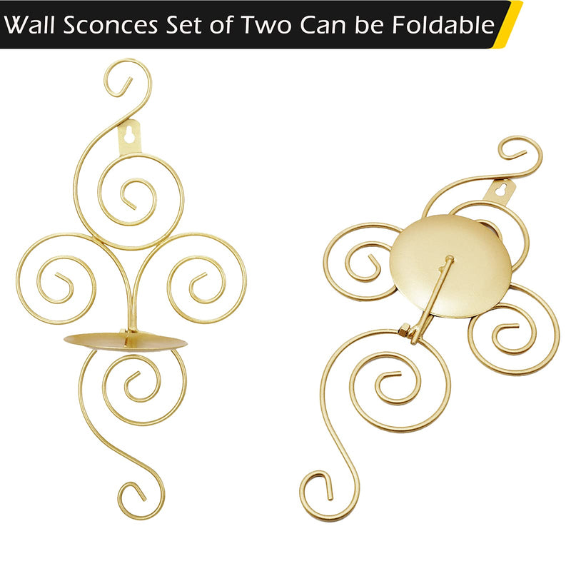 Dyna-Living Wall Candle Sconces Elegant Hanging Wall Sconces Set of Two Gold Candle Holder for Home Decor Weddings Porch Yard Pathway Lighting - PawsPlanet Australia