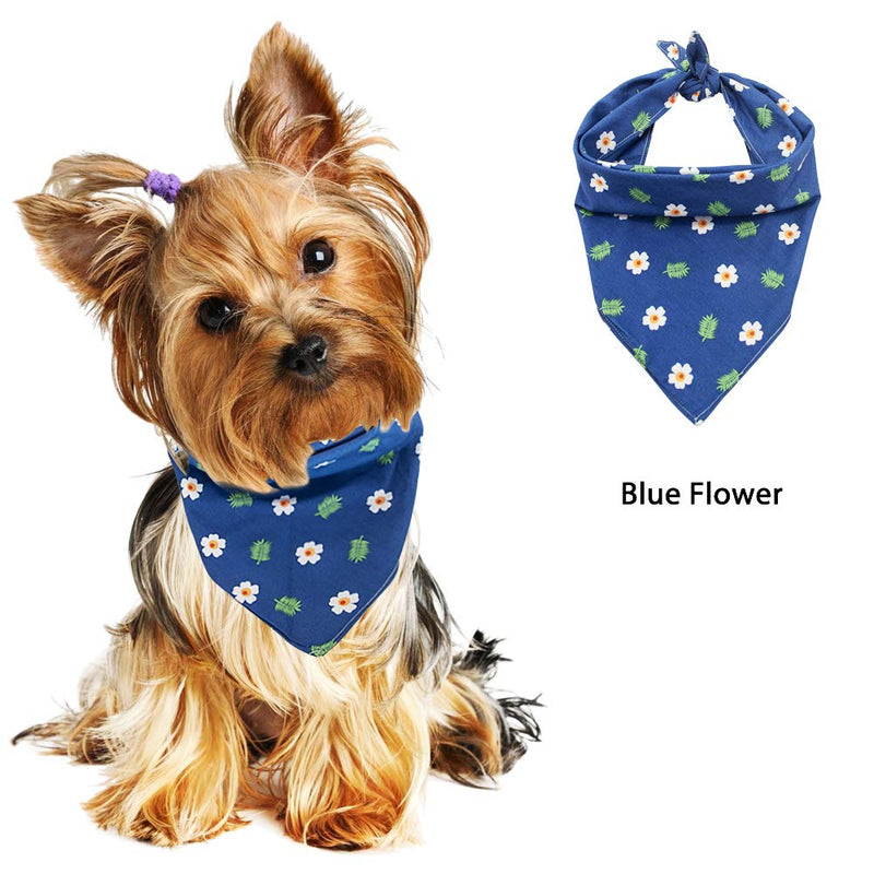 [Australia] - CAROLLIFE Dog Bandana – 1Pc-2Styles Washable and Reversible Triangle Bibs Scarfs, Multi Coloured Neckerchief Kerchief for Small&Medium&Large Pet Dogs Cats blue flower 