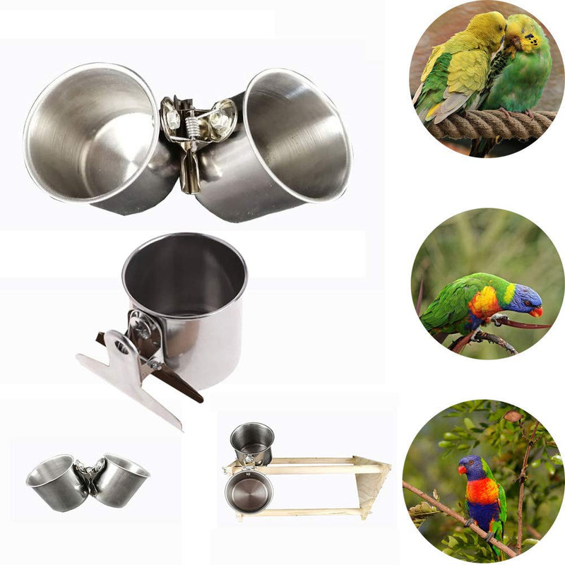 Mxue Bird Water Feeder Dishes Bird for Cage Parrot Food Hanging Bowl Stainless Steel Birdcage Bowls Feeding Perches Play Stand with Clamp(Single) Twin - PawsPlanet Australia