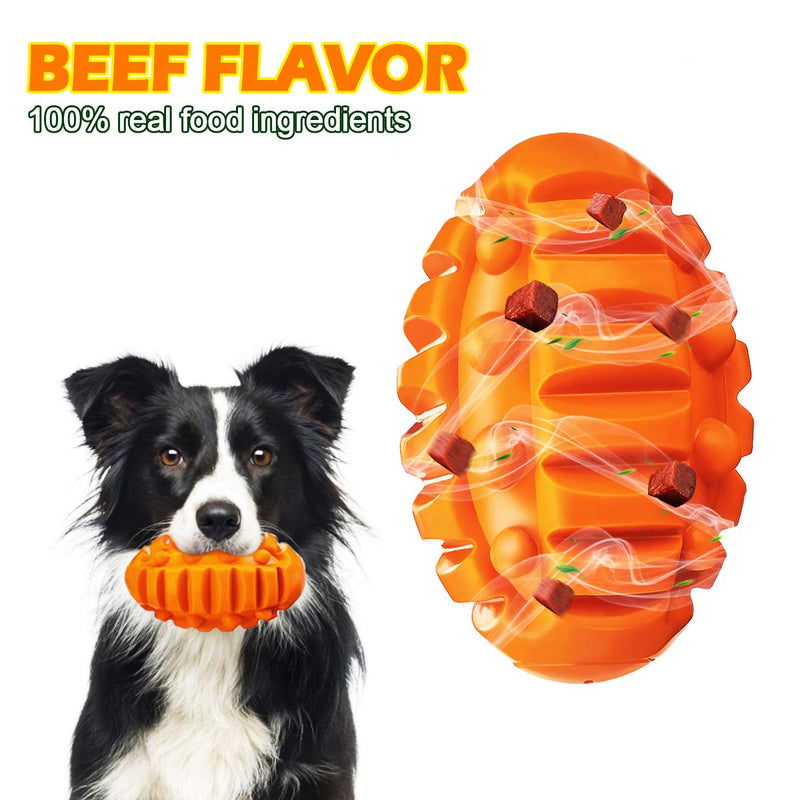 Focuspet Squeaky Dog Chew Toys for Aggressive Chewers, Indestructible Dog Toys Beef Flavor Rubber Toys for Relieve Boredom, Durable Interactive Rugby Chew Ball for Small/Medium/Large Dogs - PawsPlanet Australia