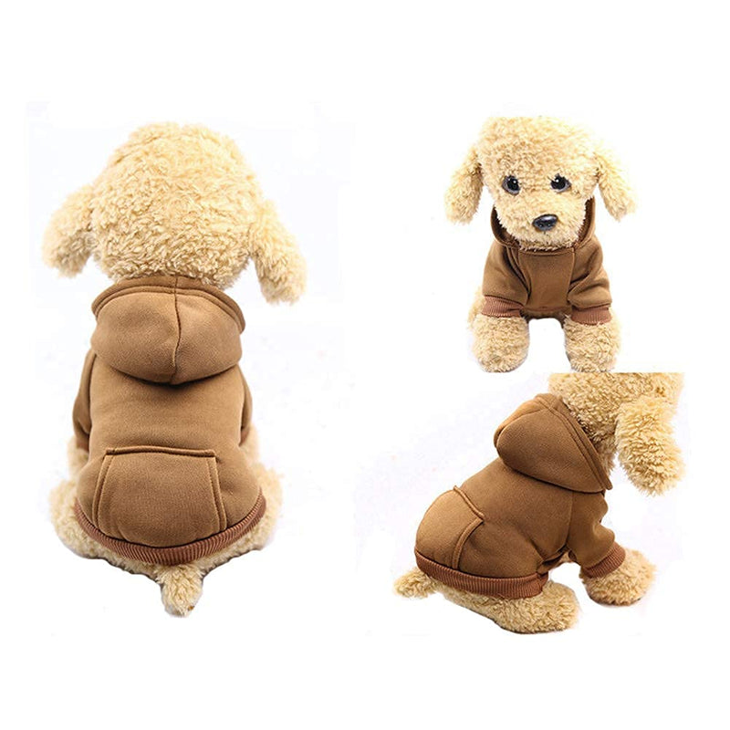 Jecikelon Winter Dog Hoodie Sweatshirts with Pockets Warm Dog Clothes for Small Dogs Chihuahua Coat Clothing Puppy Cat Custume XX-Small Coffee - PawsPlanet Australia