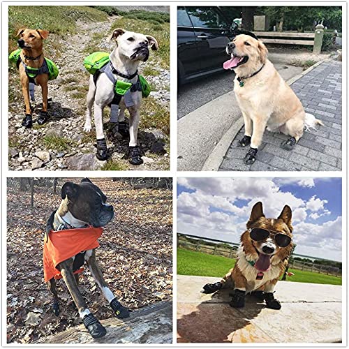 HuaTek Dog Shoes, Dog Boots, Waterproof Dog Boots, Dog Outdoor Shoes for Medium to Large Dogs with Two Reflective Fastening Straps and Rugged Anti-Slip Sole (Black 4PCS). Size 6: (2.95"x2.52")(L*W) for 52-65 lbs Black - PawsPlanet Australia