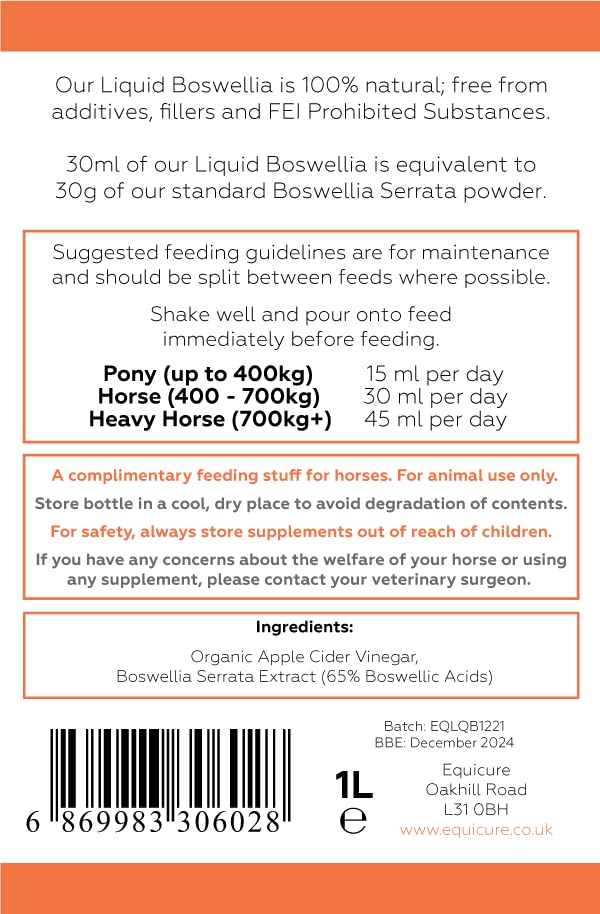 Equicure Liquid Boswellia For Horse/Pony (1 Litre) - PawsPlanet Australia