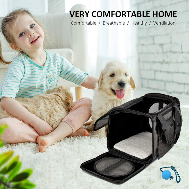 [Australia] - Moyeno Cat Carriers Dog Carrier Pet Carrier for Small Medium Cats Dogs Puppies up to 15 Lbs, TSA Airline Approved Small Dog Carrier Soft Sided, Collapsible Waterproof Travel Puppy Carrier Black 