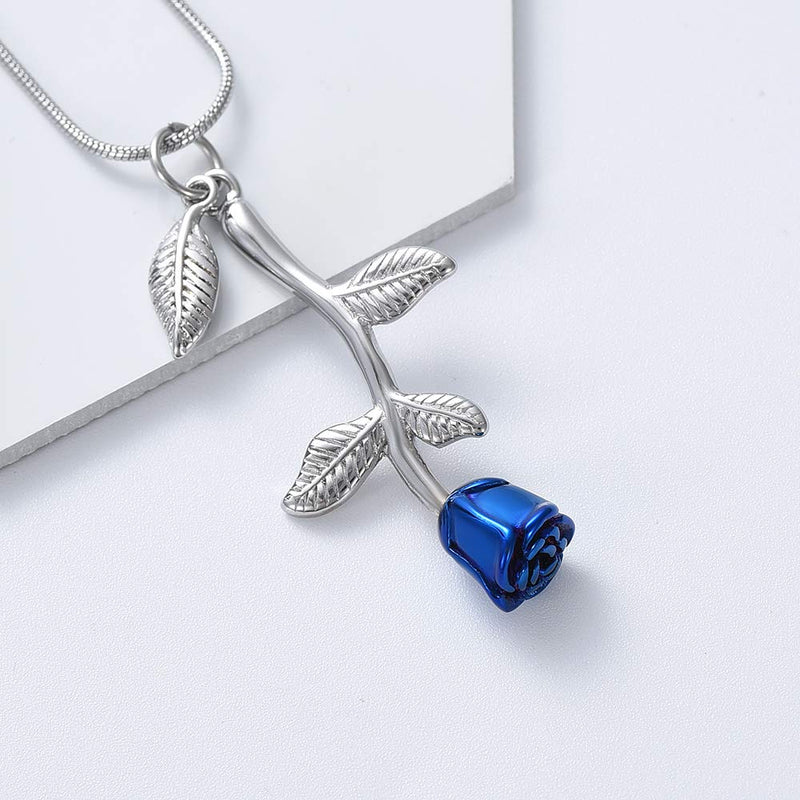 [Australia] - Rose Flower Cremation Jewelry Urn Necklaces for Ashes, Cremation Ash Jewelry Memorial Pendants for Human Pets Ashes Blue 