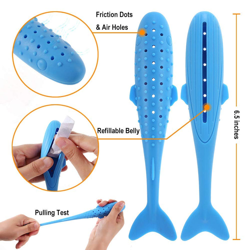 [Australia] - JUNMAO New Generation Catnip Toys for Cat, 2 Pack Fish Shape Kitten Toys with 6 Catnip Bags Simulation Fish Silicone Teeth Cleaning Chew Pet Supplies for Cats -Blue and Orange 2pcs 