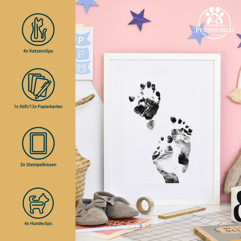 PETSWORLD Paw Print Set | Safe and clean for paws, feet and hands | Unforgettable prints of pets and babies | Includes pen and paper cards - PawsPlanet Australia