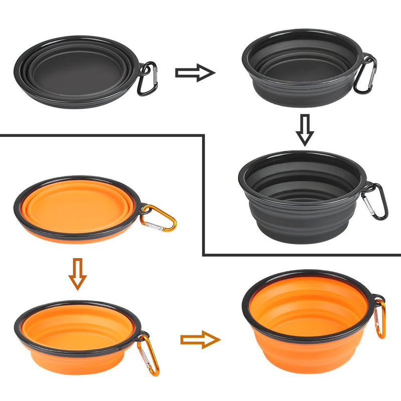 BUYGOO Large Collapsible Dog Travel Bowls Food Grade Silicone Foldable Dog Bowls with Carabiner, Dispenser and Waste Bags, Large Portable Dog Water Food Bowls for Small to Large Pet (Balck and Orange) - PawsPlanet Australia