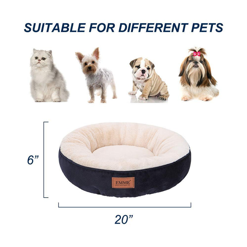 [Australia] - EMME Pet Bed for Cats and Small Dogs 20in Donut Cat Bed Round Shape Dog Beds with Non-Slip Bottom Cozy, Warming and Machine Washable Cuddler Cushion Bed for Puppy Kitten and Newborn Pets Round-20" Navy 