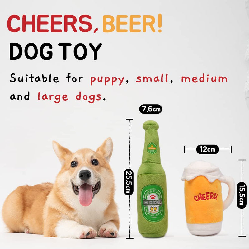 CHEWFFON Dog Toy Squeaky Toy Plush Dog Toy Anti Boredom Chew Toy Cute Squeaky Dog Toy for Puppies Small Medium Large Breeds (Beer) Beer - PawsPlanet Australia