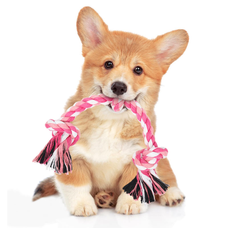 SZEE Dog Rope Toys, 3 Knots Chew Rope Toy for Medium and Small Dogs, Natural Cotton Dog Pull Rope for Tug of War and Teeth Cleaning (Pink) Pink - PawsPlanet Australia