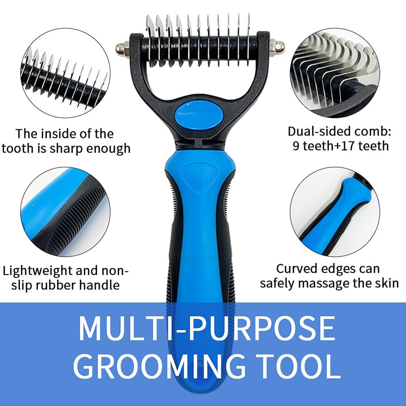 QUTHZZHY Pet Grooming Brush, 2 Sided Professional Dematting Comb Grooming Undercoat Rake, Effective Removing Knots for Cats, Dogs - PawsPlanet Australia